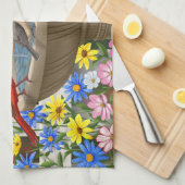 Colorful Spring Garden Bird Bath Theedoek (Quarter Fold)