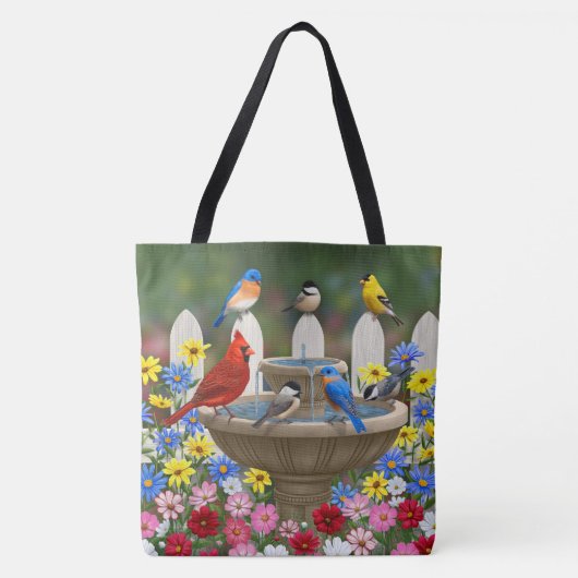 Colorful Spring Garden Bird Bath Tote Bag (Voorkant)