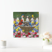Colorful Spring Garden Bird Bath Vierkante Klok (Huis)