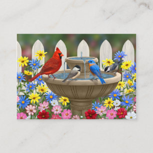 Colorful Spring Garden Bird Bath Visitekaartje
