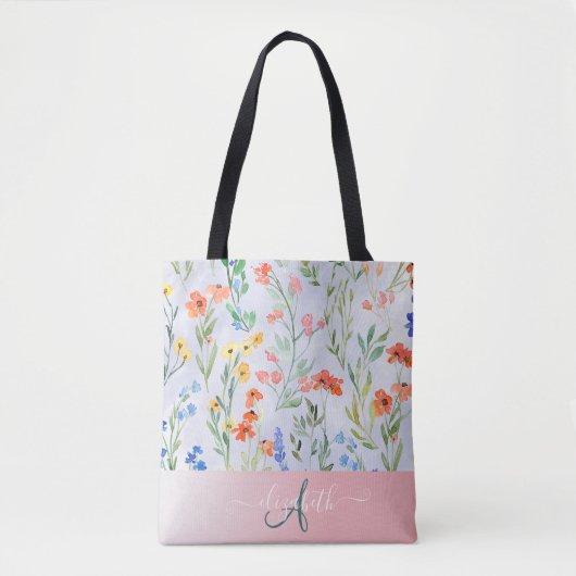 Colorful Spring Wildflower Meadow Monogram Draagtas (Voorkant)