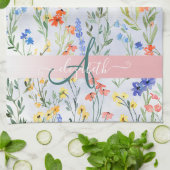 Colorful Spring Wildflower Meadow Monogram Theedoek (Gevouwen)