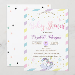Colorful Stars, Unicorn Baby shower Invitation Kaart