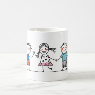 Colorful Stick Man Illustration Set café Mug