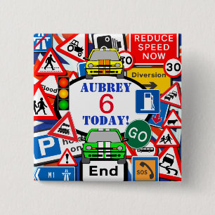 Colorful Street Signs Custom Kind Age Vierkante Button 5,1 Cm