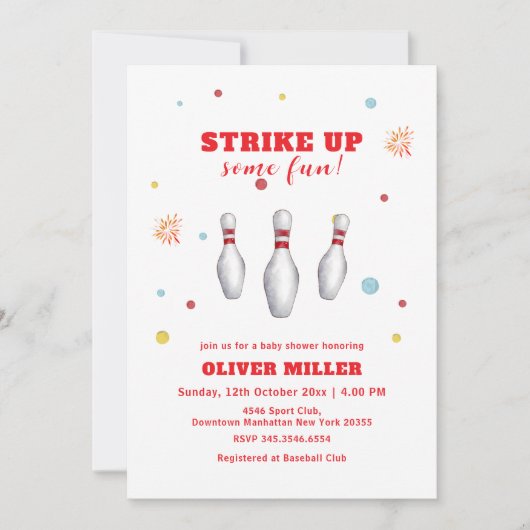Colorful Strike Up Bowling Sport Baby Shower Kaart (Voorkant)