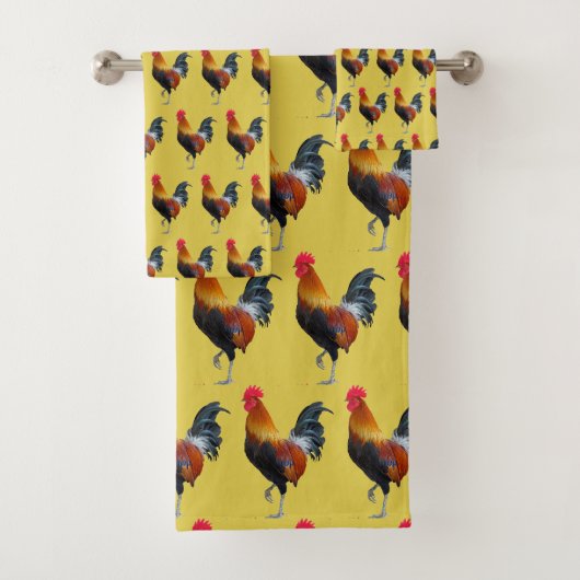 Colorful Strutting Roosters Design Bath Towel Set Bad Handdoek (Insitu)