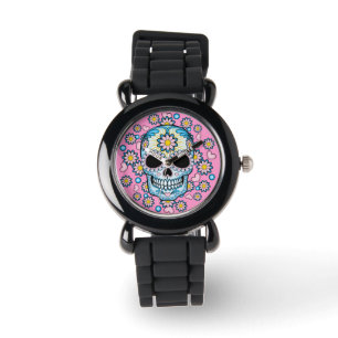 Colorful Sugar Skull Horloge