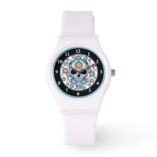 Colorful Sugar Skull Horloge