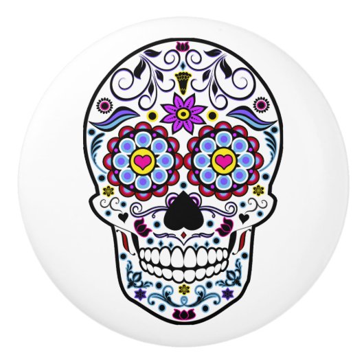 Colorful Sugar Skull Keramische Knop (Voorkant)