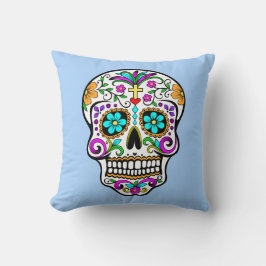 Colorful Sugar Skull met Cross en Flowers Kussen
