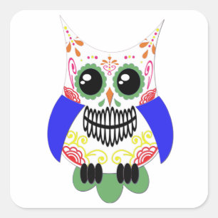 Colorful Sugar Skull Owl Sticker