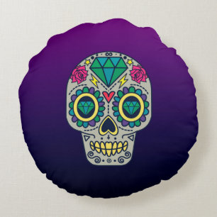 Colorful Sugar Skull Paars Ombre Rond Kussen