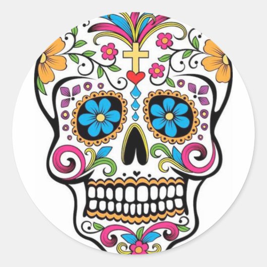 Colorful Sugar Skull Ronde Sticker (Voorkant)