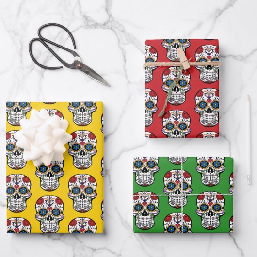 Colorful Sugar Skull Wrapping Paper Sheet Set (Voorkant)