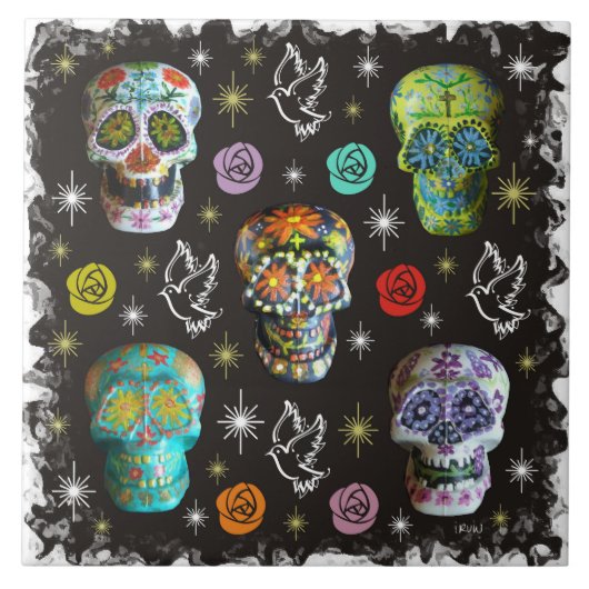 Colorful Sugar Skulls Tegeltje (Voorkant)