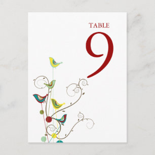 Colorful Summer Birds and Swirls Table Number Card Briefkaart