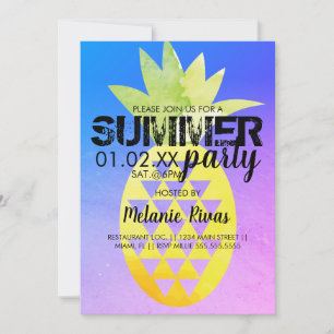 Colorful Summer Birthday Beach Party Pineappel Kaart