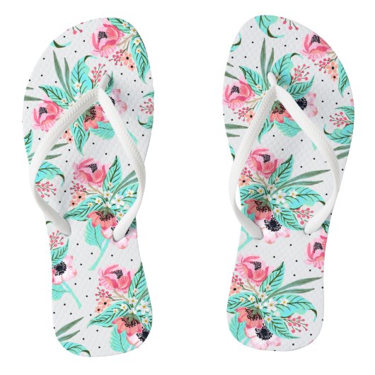 Colorful Summer Flowers, Slim Straps Teenslippers (Voetbed)