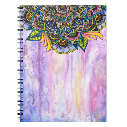 Colorful Summer Mandala met Waterverf Backdrop Notitieboek (Voorkant)