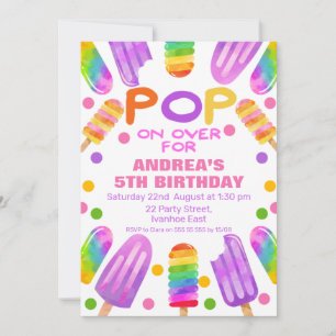 Colorful Summer Pop Popsicle Birthday Invitation Kaart