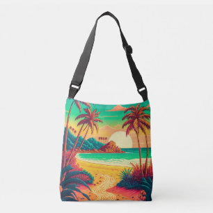 Colorful Summer Tropical Beach Landscape Artwork Crossbody Tas