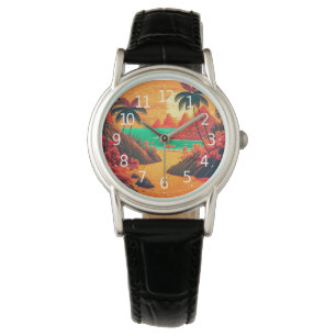 Colorful Summer Tropical Beach Landscape Artwork   Horloge