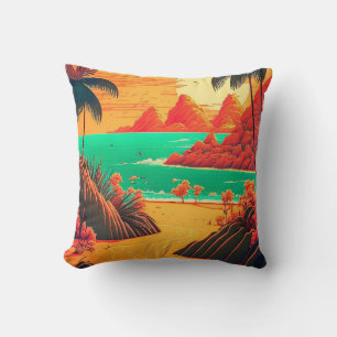 Colorful Summer Tropical Beach Landscape Artwork   Kussen