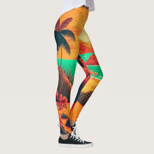 Colorful Summer Tropical Beach Landscape Artwork   Leggings