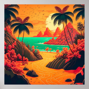 Colorful Summer Tropical Beach Landscape Artwork   Poster