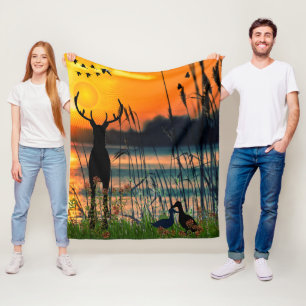 Colorful Sunny Lake Scene Fleece Deken