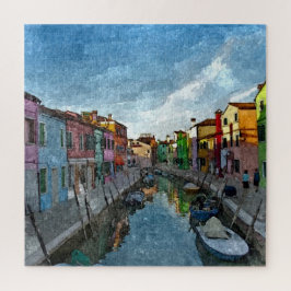 Colorful Sunset Over Burano Island Waterverf Art Legpuzzel