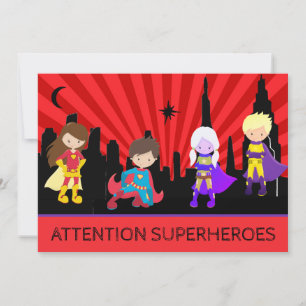 *~* Colorful SUPERHEROS Bold Kids Birthday Party Kaart