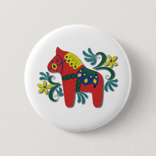 Colorful Swedish Dala Horse Ronde Button 5,7 Cm