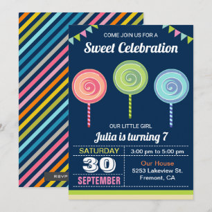 Colorful Sweet Lollipops Birthday Party Invitation Kaart