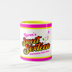 Colorful Sweet Sixteen met ballonnen en streamers Tweekleurige Koffiemok