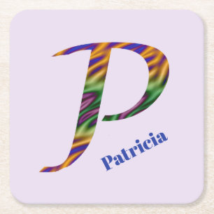 Colorful Swirled Colors Letter P Monogram Initiaal Vierkante Kartonnen Onderzetter