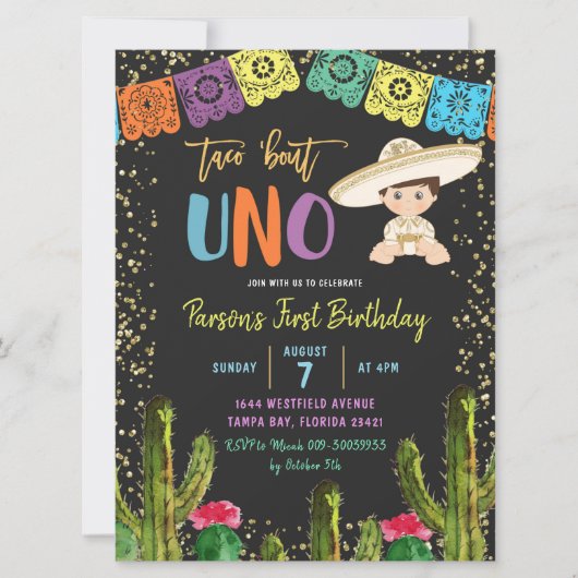 Colorful Taco Bout Uno Birthday Uitnodiging (Voorkant)