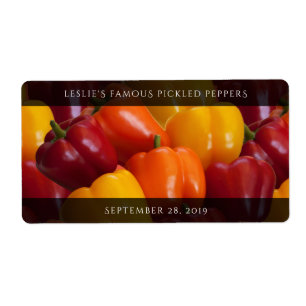 Colorful Tasty Red Oranje Yellow Bell Peppers Etiket