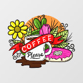 Colorful Tattoo Coffee en Donut Raamsticker (Vel)