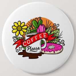 Colorful Tattoo Coffee en Donut Ronde Button 3,2 Cm