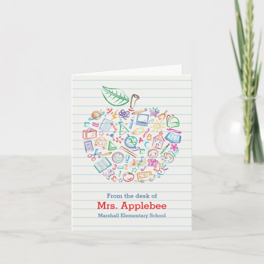 Colorful Teachers Apple Note Card Verticaal Kaart (Voorkant)