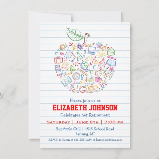 Colorful Teachers Apple Retirement Party Invite Kaart (Voorkant)