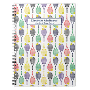 Colorful Tennis Racquet Ball Pattern Name subject Notitieboek