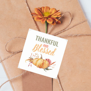 Colorful Thankful and Bless with Pumpkin Gift Vierkante Sticker