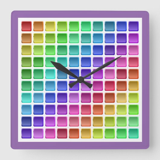 COLORFUL TILE SQUARES VIERKANTE KLOK (Voorkant)