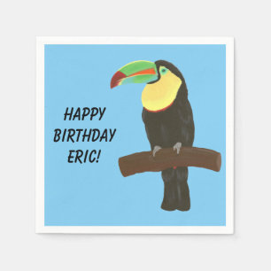 Colorful Toucan Bird Happy Birthday Napkins Servet