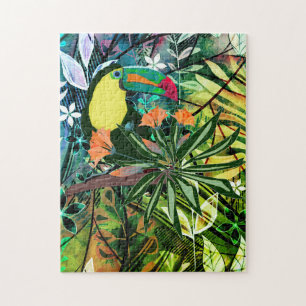 Colorful Toucan en bloemen. Jigzaag Puzzle Legpuzzel