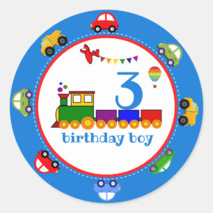 Colorful Transportation Baby Boy Birthday Classic Ronde Sticker