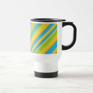 Colorful Travel Mug Turquoise Yellow Green Stripes Reisbeker